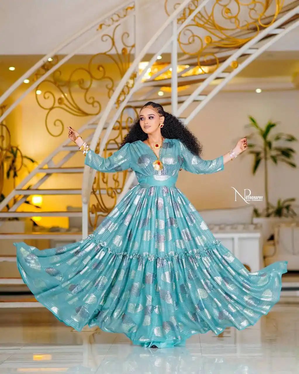 fitted lace wedding dress Gorgeous Blue Raya Cultural Ethiopian Dress Traditional Raya Dress at  Amazon Women's Clothing store main image 1
