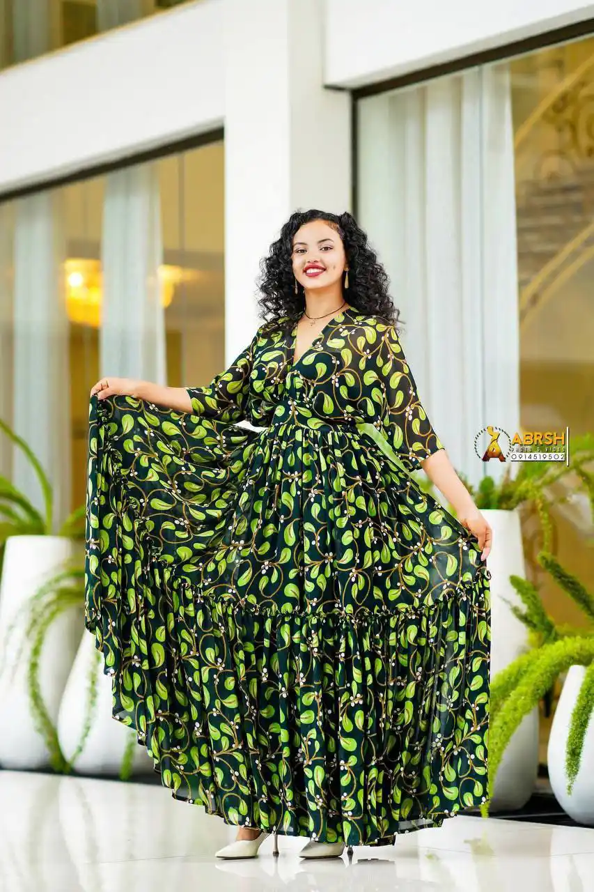 white christmas dresses Nazrawit | Habesha Chiffon Dress main image 0