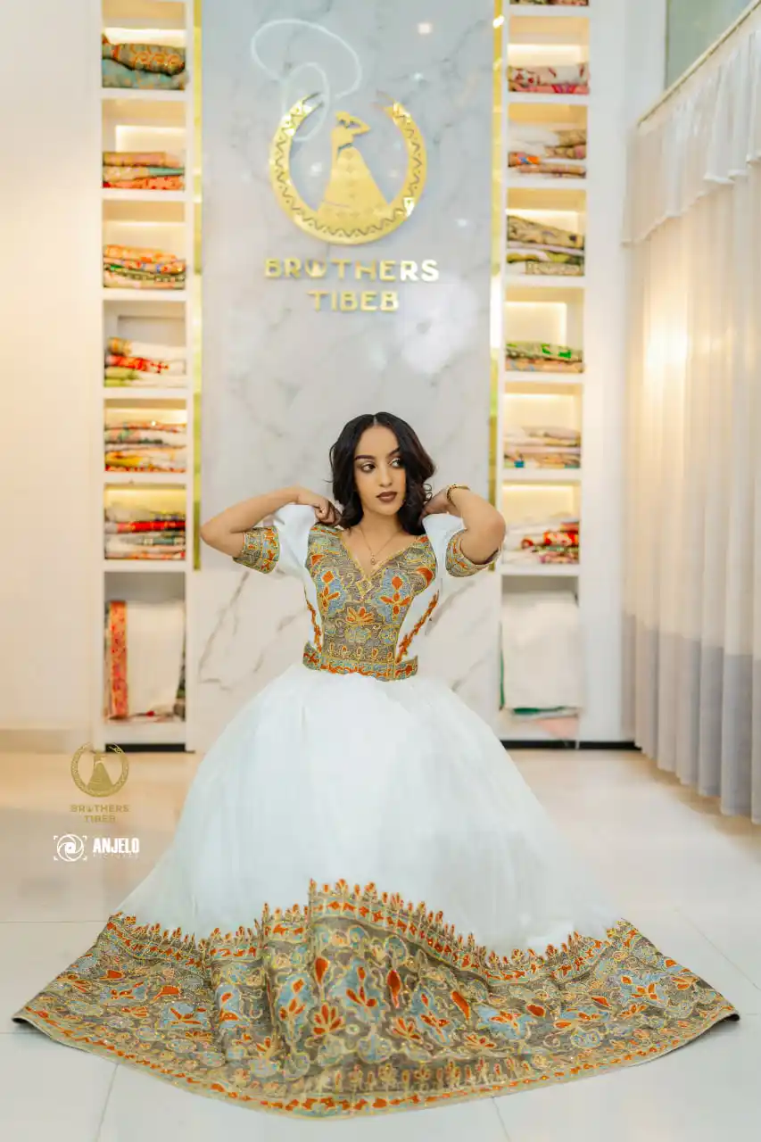 gold ethiopian wedding dress Charming Golden Off-Shoulder Ethiopian Wedding Dress: Breathtaking Multiple Ornaments Habesha Wedding Dress Glamourous Habesha Kemis XS